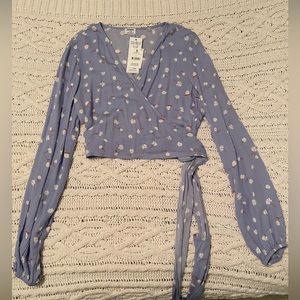 Long Sleeve Wrap Blouse